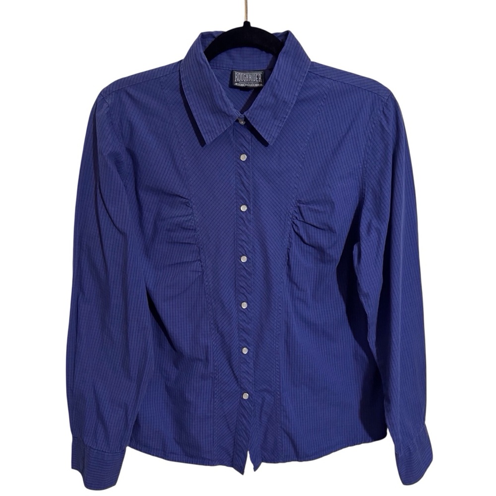 Roughrider By Circle T Womens Medium Blue Western Check Cotton Pearl Snap Top